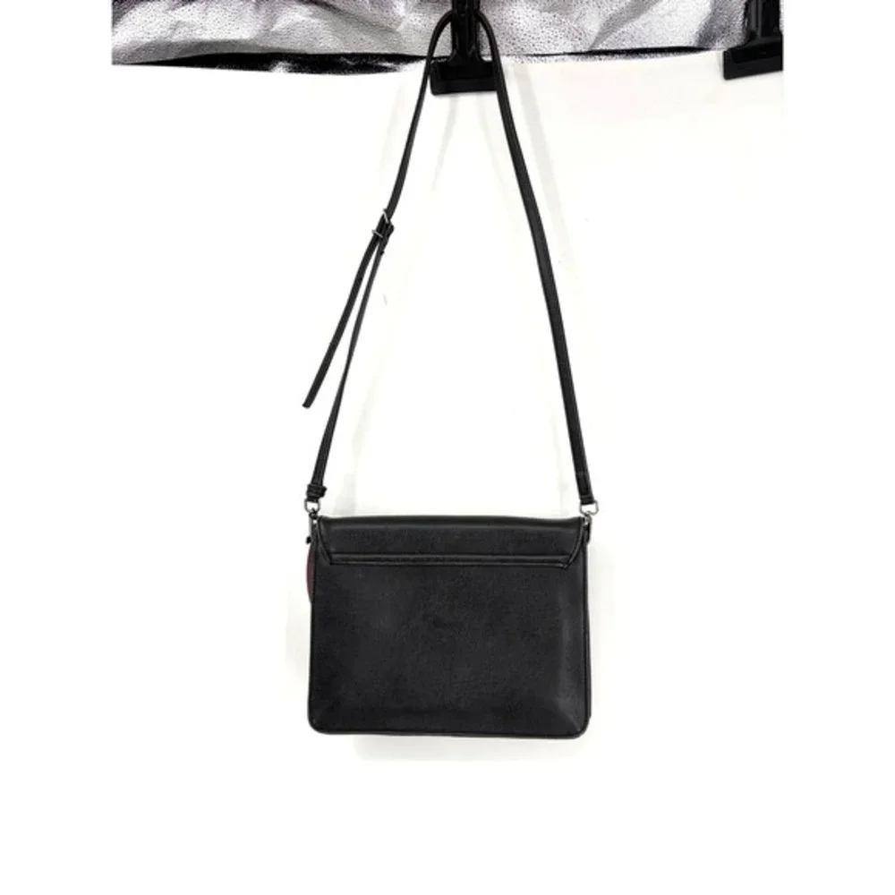 Matt &‎ Nat Black Vegan Leather Crossbody Bag Minimalist Flap Messenger